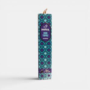 Encens Noor Oud Topaze de Galeries d'Orient, parfum oriental avec notes d'oud, safran, vétiver, patchouli et santal.