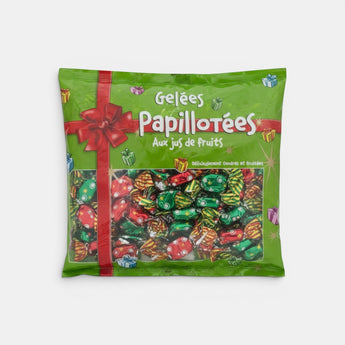 Galeries d'Orient Gelées Papillotées aux Fruits, bonbons gélifiés aux jus de fruits naturels, sans gélatine, emballés individuellement.